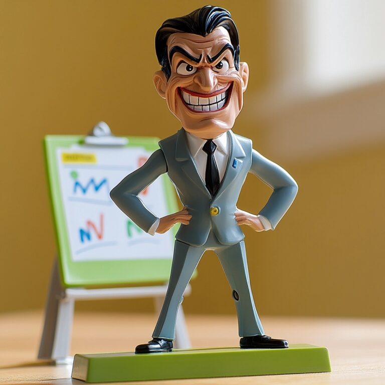 Very smug and evil looking office presenter